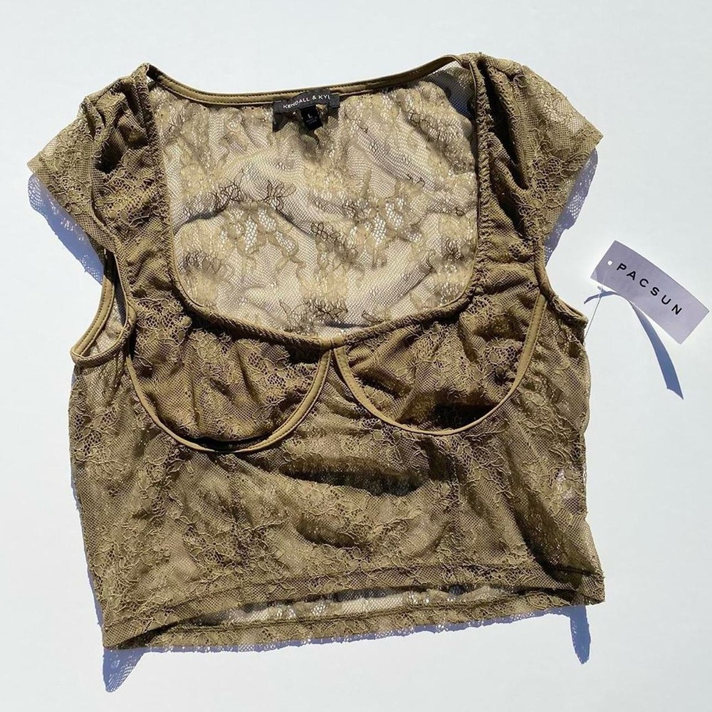NWT Pacsun Cottage Moss Green Lace Crop Top Women's Large Whimsy Summer Coquette